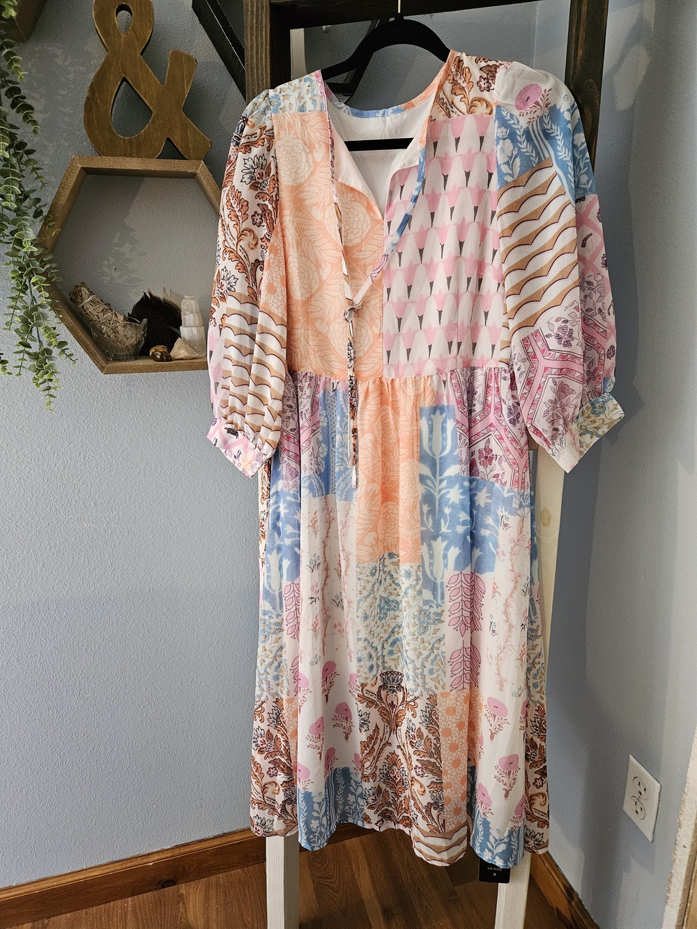 NWT Chartou  Boho Patchwork Floral Midi Dress Size Small